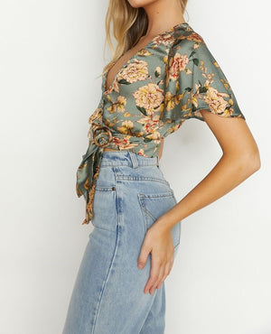 IND SAGE SATIN CROSSOVER TOP