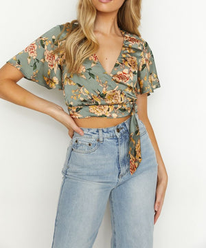 IND SAGE SATIN CROSSOVER TOP