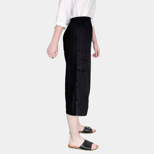 LINEN WIDE LEG ELASTIC PANTS